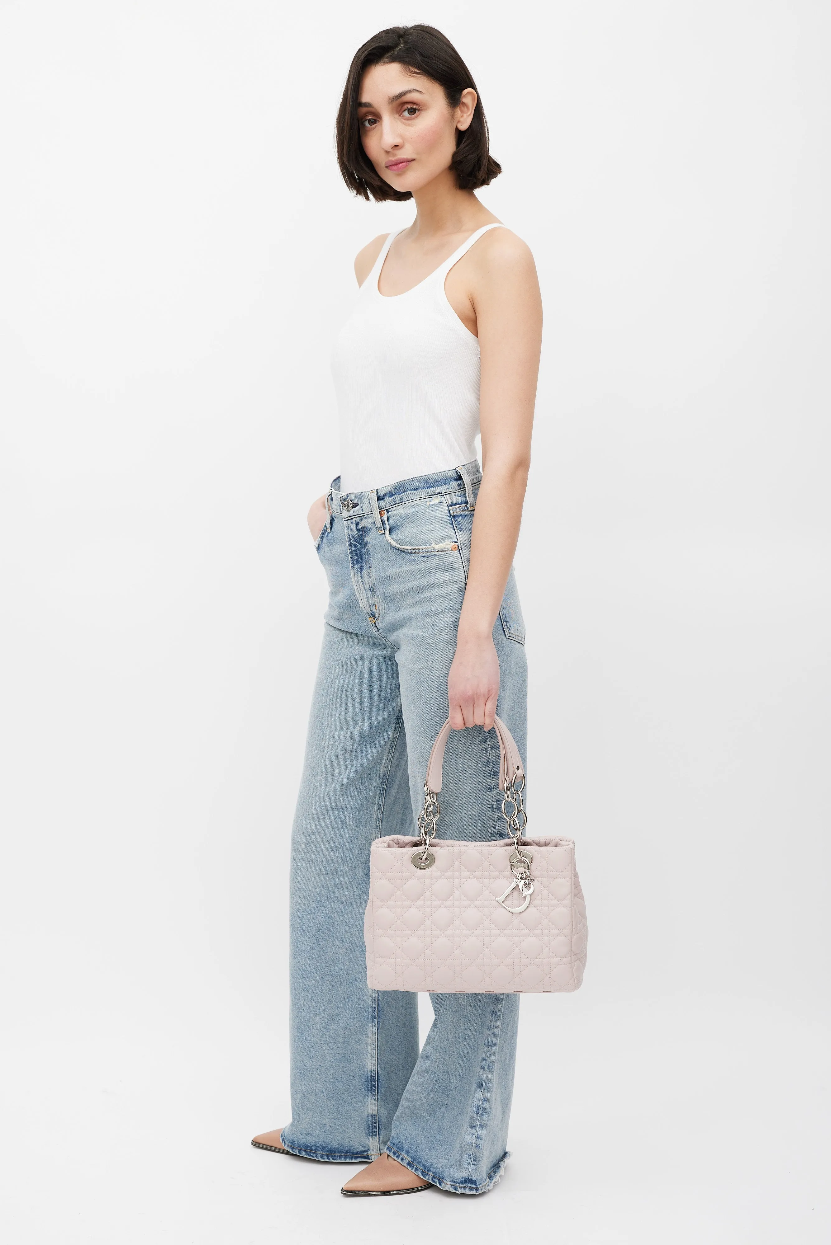 2011 Pink Quilted Leather Soft Shopping Tote Bag