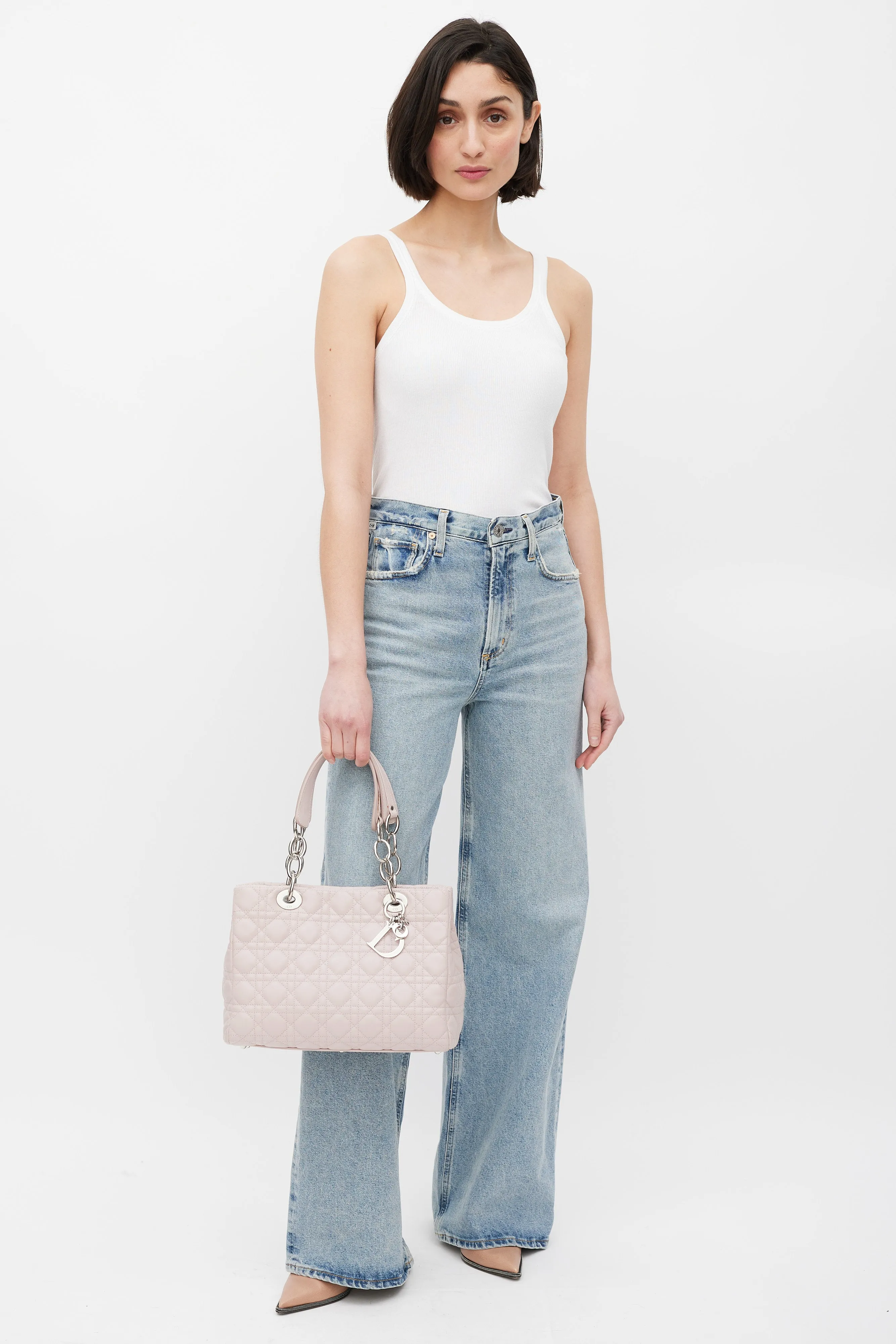 2011 Pink Quilted Leather Soft Shopping Tote Bag