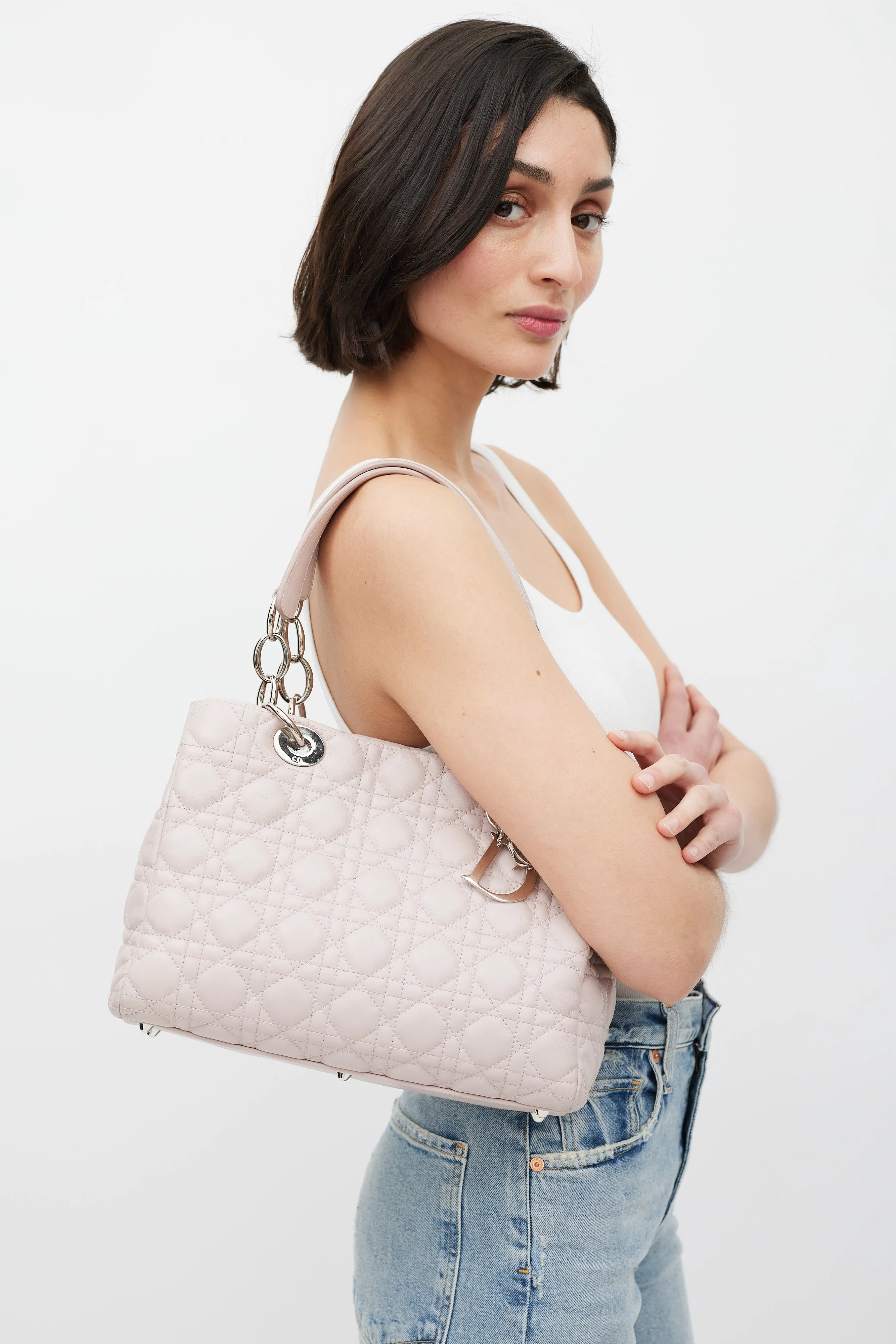 2011 Pink Quilted Leather Soft Shopping Tote Bag