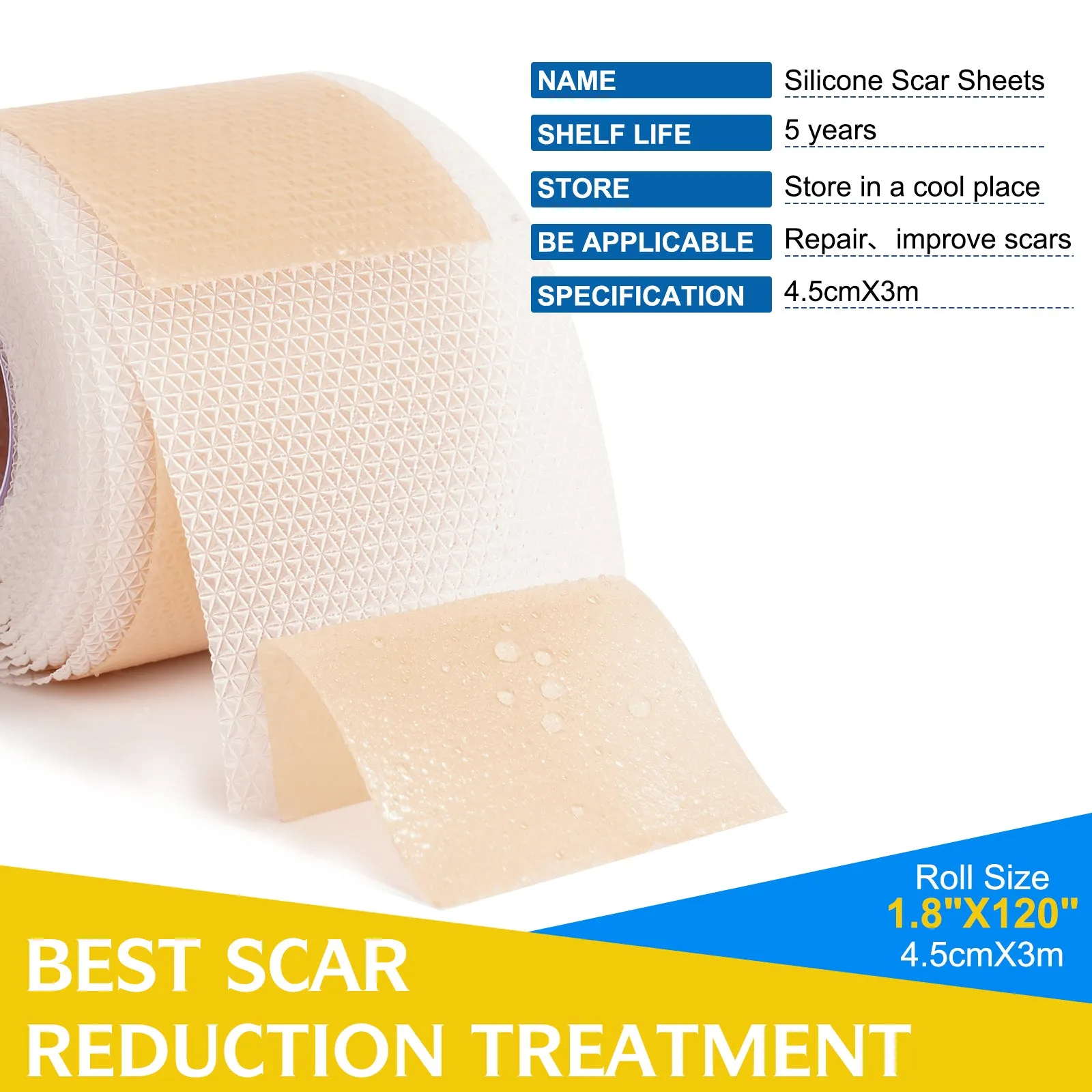 ALIVER Silicone Scar Sheets, Silicone Scar Tape-1.8”x120”, Scar Removal Strips for Acne Scars C-Section & Keloid Surgery Scars Sheets - 6-8 Month Supply