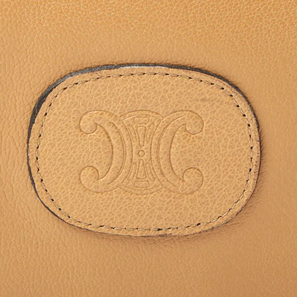 Celine Logo Embossed Shoulder Bag Beige