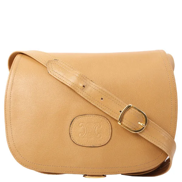 Celine Logo Embossed Shoulder Bag Beige