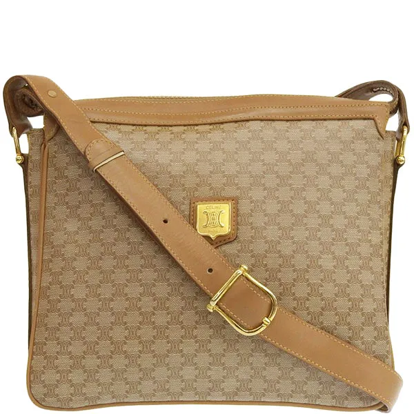Celine Macadam Pattern Logo Plate Shoulder Bag Beige/Brown