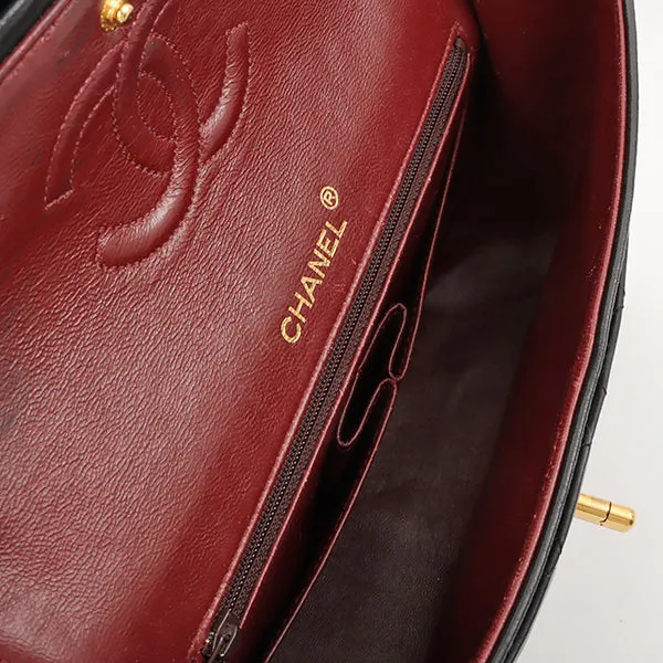 Chanel 1990 Made Classic Flap Matelasse Plate Chain Hand Bag Black