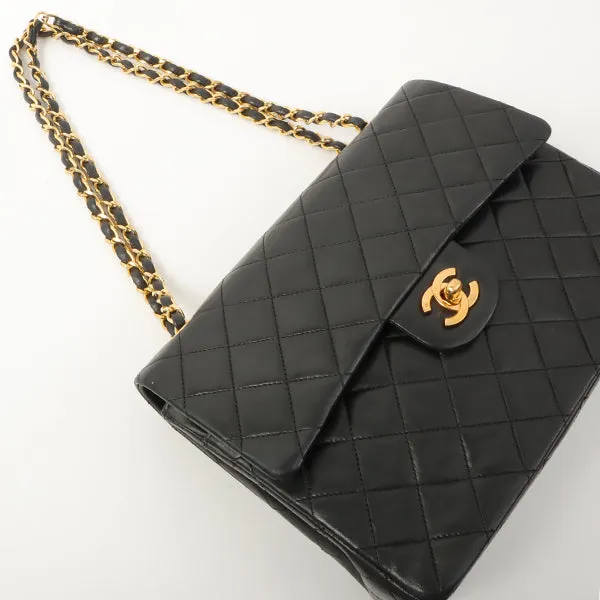 Chanel 1990 Made Classic Flap Matelasse Plate Chain Hand Bag Black