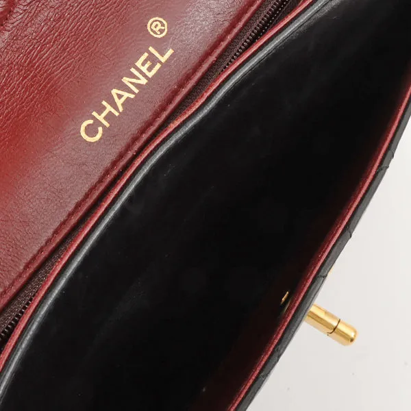 Chanel 1990 Made Classic Flap Matelasse Plate Chain Hand Bag Black
