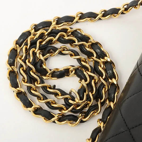 Chanel 1990 Made Classic Flap Matelasse Plate Chain Hand Bag Black