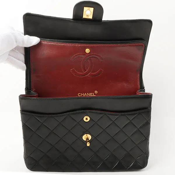 Chanel 1990 Made Classic Flap Matelasse Plate Chain Hand Bag Black