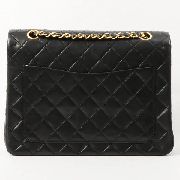 Chanel 1990 Made Classic Flap Matelasse Plate Chain Hand Bag Black