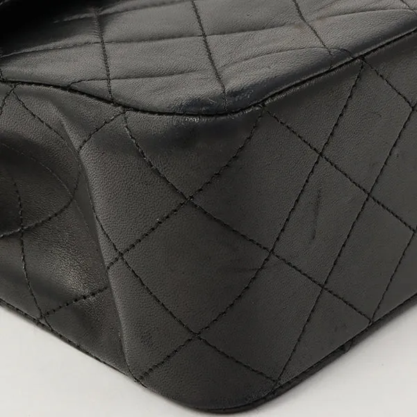 Chanel 1990 Made Classic Flap Matelasse Plate Chain Hand Bag Black