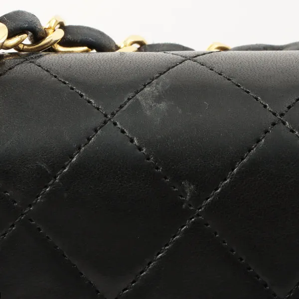 Chanel 1990 Made Classic Flap Matelasse Plate Chain Hand Bag Black