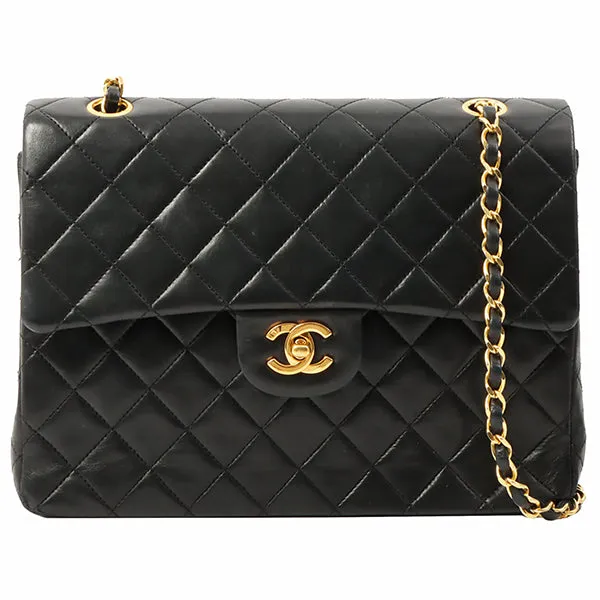 Chanel 1990 Made Classic Flap Matelasse Plate Chain Hand Bag Black