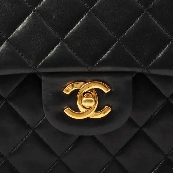 Chanel 1990 Made Classic Flap Matelasse Plate Chain Hand Bag Black