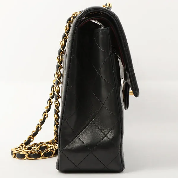 Chanel 1990 Made Classic Flap Matelasse Plate Chain Hand Bag Black