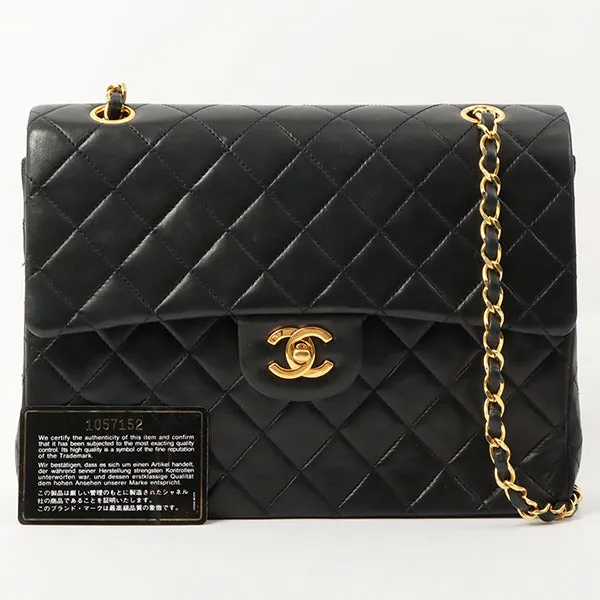 Chanel 1990 Made Classic Flap Matelasse Plate Chain Hand Bag Black