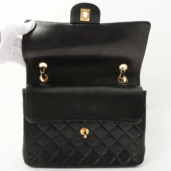 Chanel 1990 Made Classic Flap Matelasse Plate Chain Hand Bag Black