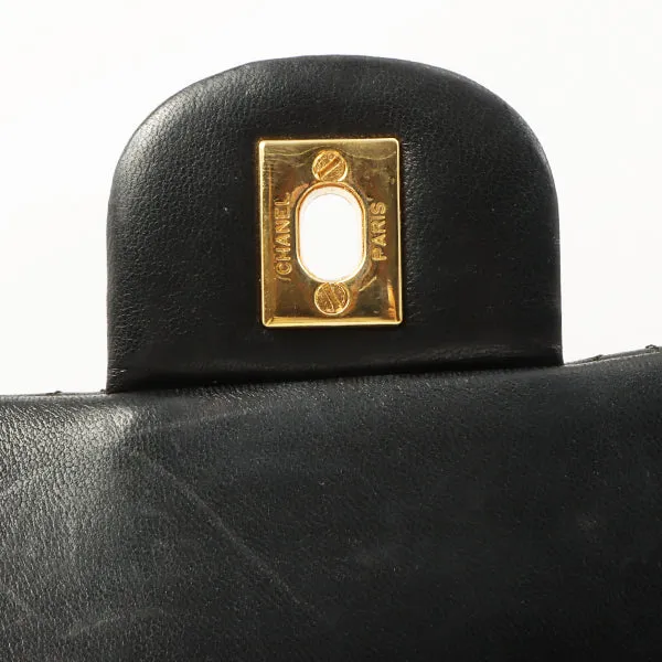 Chanel 1990 Made Classic Flap Matelasse Plate Chain Hand Bag Black