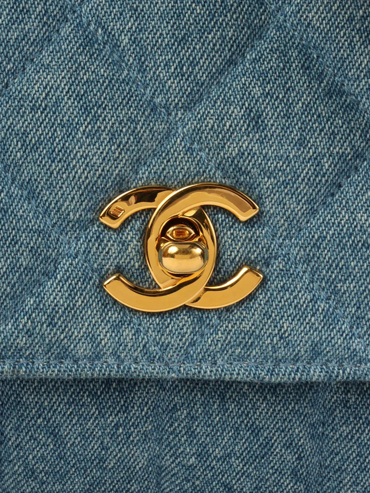 CHANEL Around 1990 Made Denim Turn-Lock Shoulder Bag Indigo