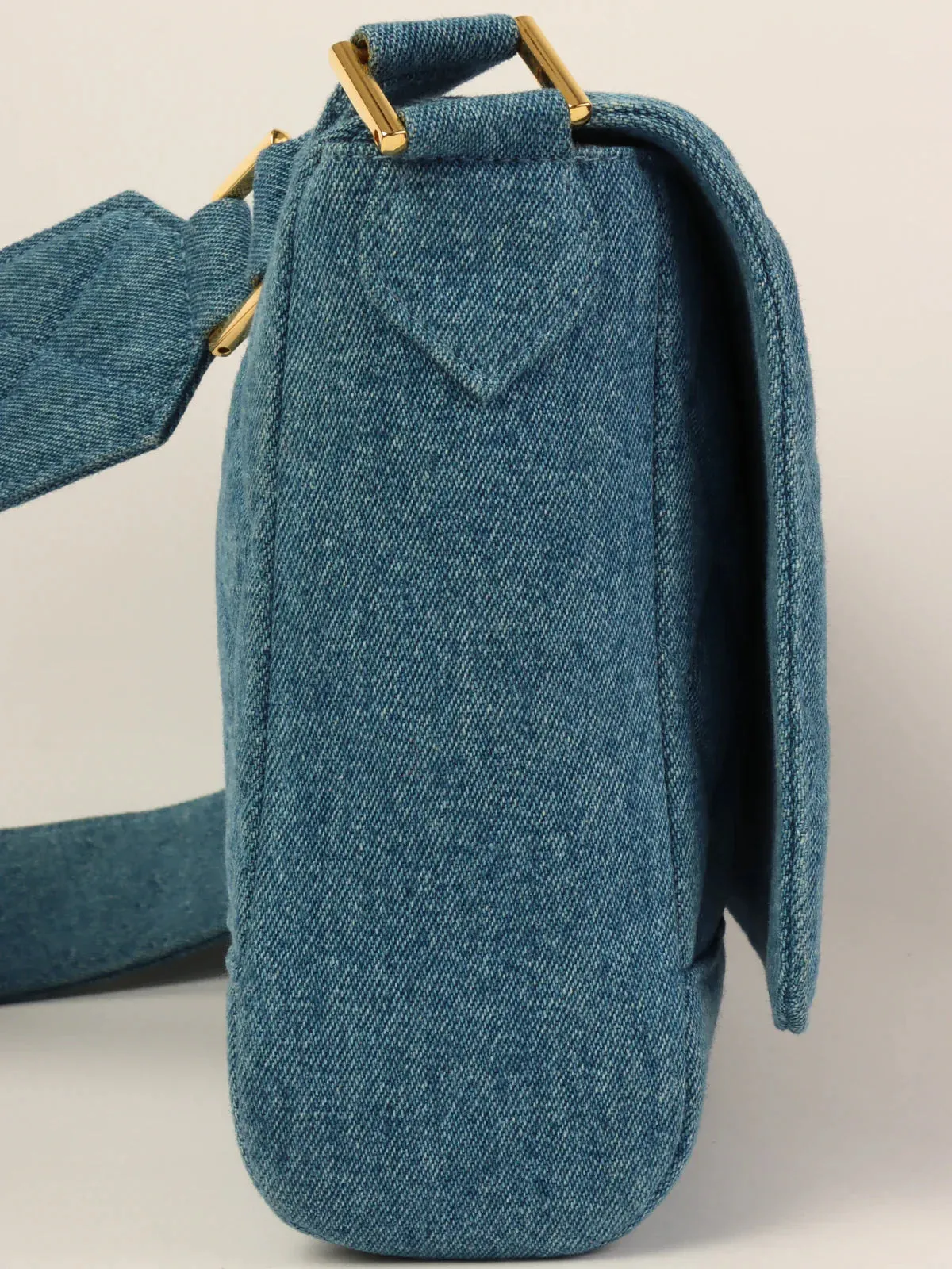 CHANEL Around 1990 Made Denim Turn-Lock Shoulder Bag Indigo