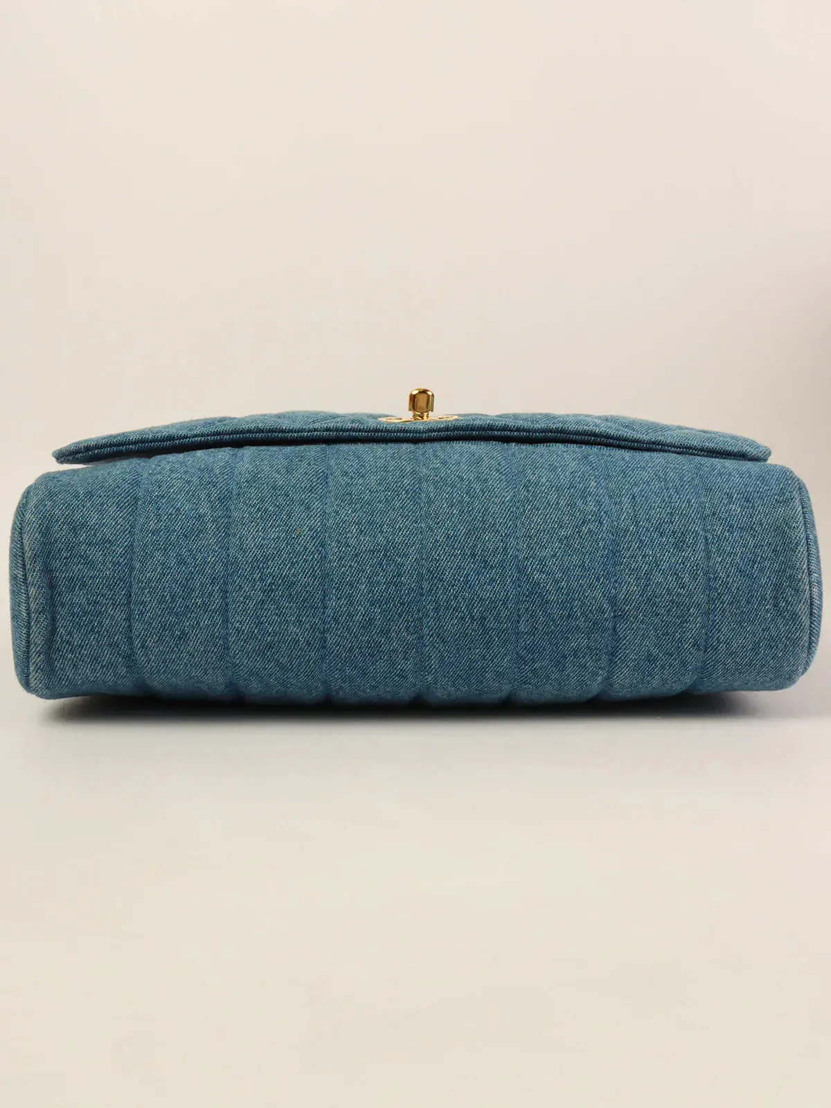 CHANEL Around 1990 Made Denim Turn-Lock Shoulder Bag Indigo