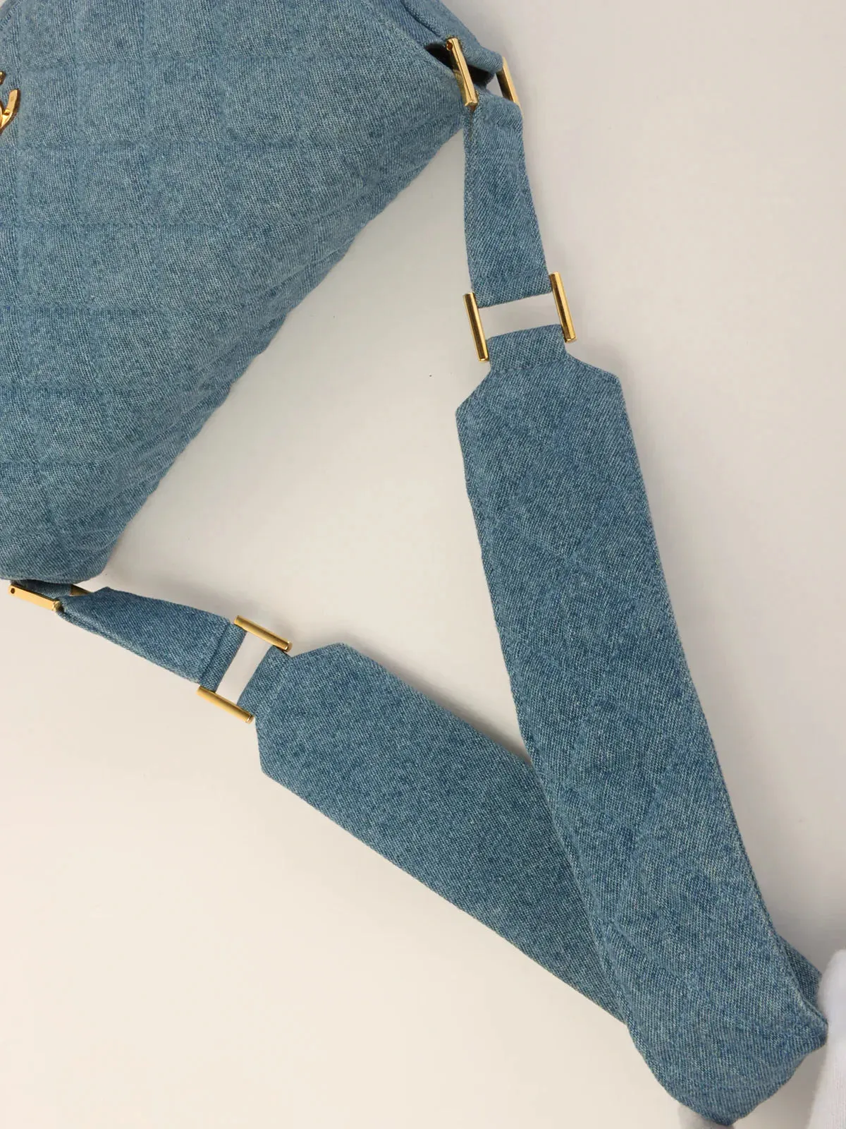 CHANEL Around 1990 Made Denim Turn-Lock Shoulder Bag Indigo