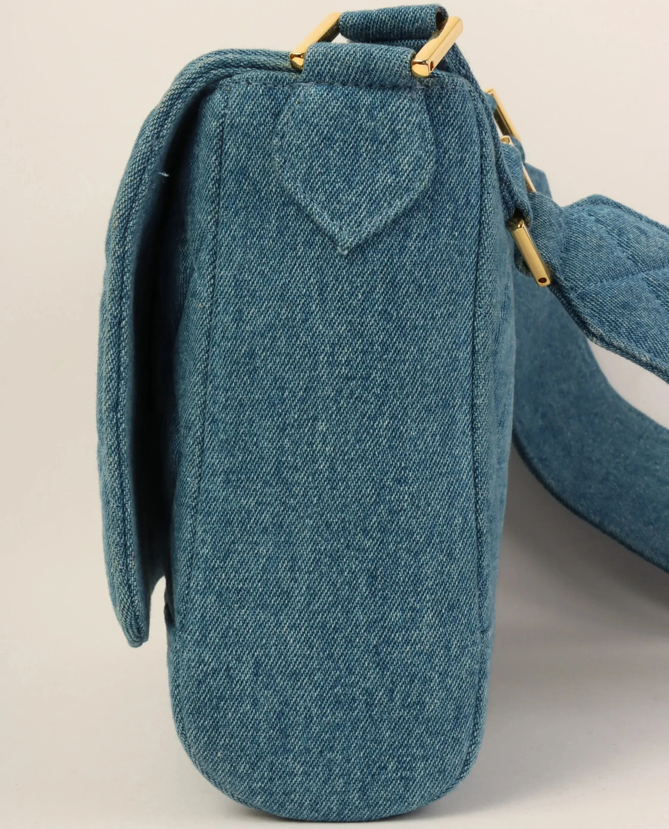 CHANEL Around 1990 Made Denim Turn-Lock Shoulder Bag Indigo