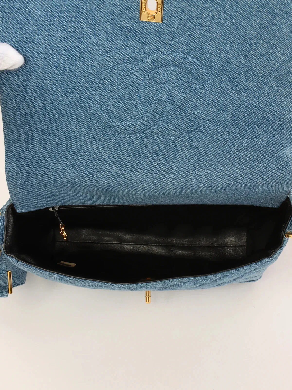 CHANEL Around 1990 Made Denim Turn-Lock Shoulder Bag Indigo