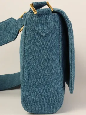 CHANEL Around 1990 Made Denim Turn-Lock Shoulder Bag Indigo