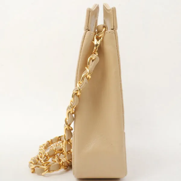 Chanel Around 1990 Made Turn-Lock Mini 2Way Chain Bag Beige