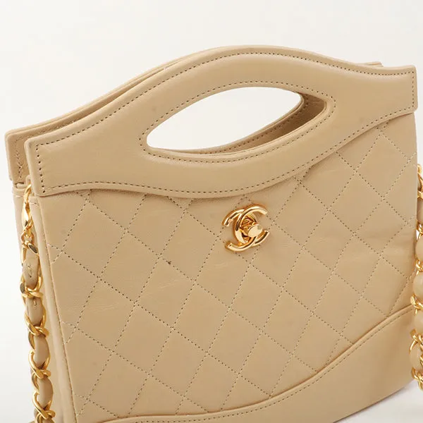 Chanel Around 1990 Made Turn-Lock Mini 2Way Chain Bag Beige