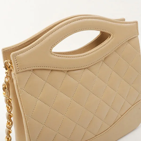 Chanel Around 1990 Made Turn-Lock Mini 2Way Chain Bag Beige