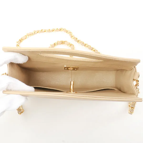 Chanel Around 1990 Made Turn-Lock Mini 2Way Chain Bag Beige