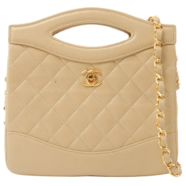Chanel Around 1990 Made Turn-Lock Mini 2Way Chain Bag Beige