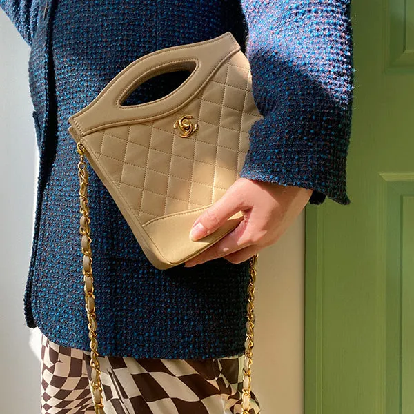 Chanel Around 1990 Made Turn-Lock Mini 2Way Chain Bag Beige