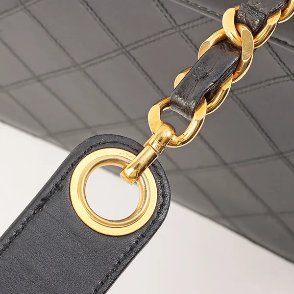Chanel Around 1992 Made Bicolore Stitch Round Turn-Lock Vanity 2Way Bag Black