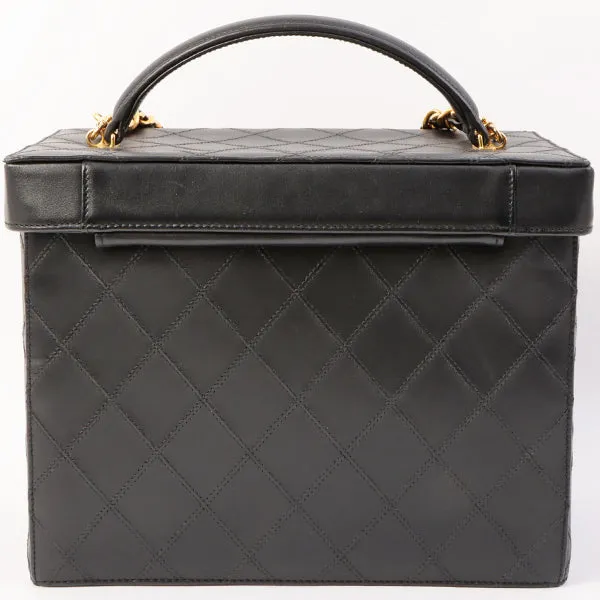 Chanel Around 1992 Made Bicolore Stitch Round Turn-Lock Vanity 2Way Bag Black