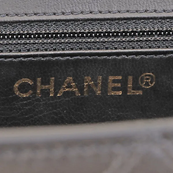 Chanel Around 1992 Made Bicolore Stitch Round Turn-Lock Vanity 2Way Bag Black