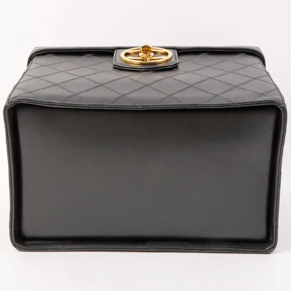 Chanel Around 1992 Made Bicolore Stitch Round Turn-Lock Vanity 2Way Bag Black