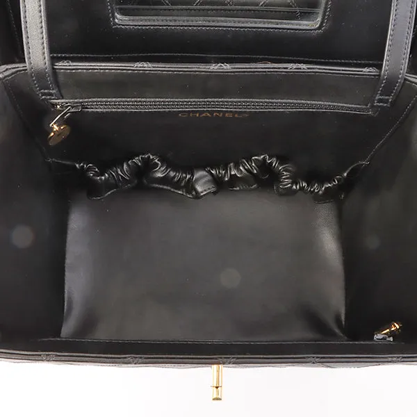 Chanel Around 1992 Made Bicolore Stitch Round Turn-Lock Vanity 2Way Bag Black