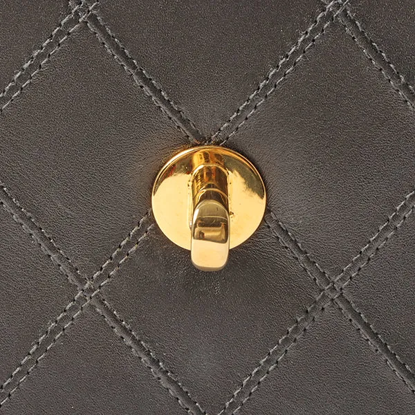 Chanel Around 1992 Made Bicolore Stitch Round Turn-Lock Vanity 2Way Bag Black