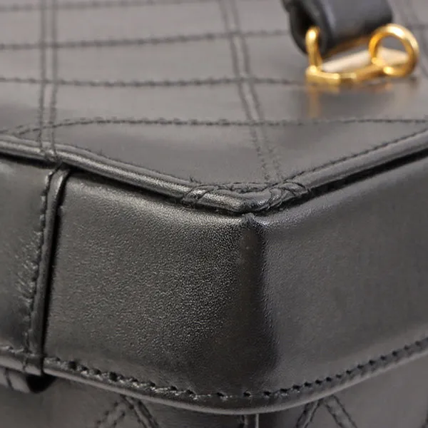 Chanel Around 1992 Made Bicolore Stitch Round Turn-Lock Vanity 2Way Bag Black