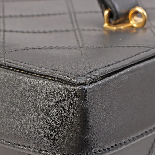 Chanel Around 1992 Made Bicolore Stitch Round Turn-Lock Vanity 2Way Bag Black
