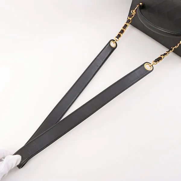 Chanel Around 1992 Made Bicolore Stitch Round Turn-Lock Vanity 2Way Bag Black