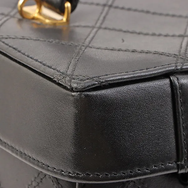 Chanel Around 1992 Made Bicolore Stitch Round Turn-Lock Vanity 2Way Bag Black