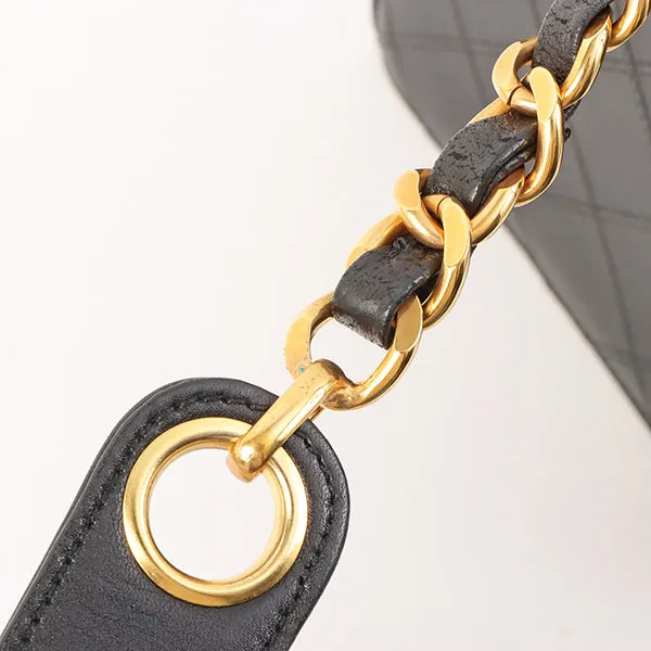 Chanel Around 1992 Made Bicolore Stitch Round Turn-Lock Vanity 2Way Bag Black