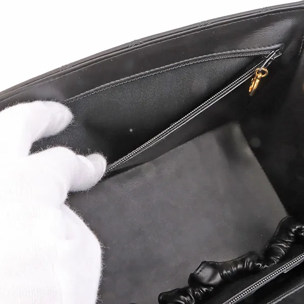 Chanel Around 1992 Made Bicolore Stitch Round Turn-Lock Vanity 2Way Bag Black