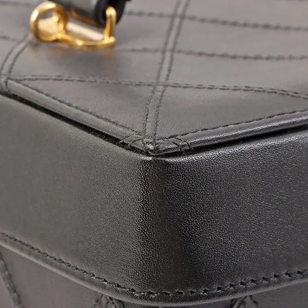 Chanel Around 1992 Made Bicolore Stitch Round Turn-Lock Vanity 2Way Bag Black
