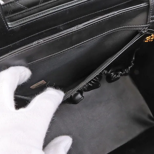 Chanel Around 1992 Made Bicolore Stitch Round Turn-Lock Vanity 2Way Bag Black
