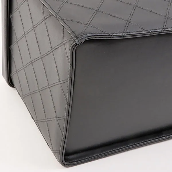 Chanel Around 1992 Made Bicolore Stitch Round Turn-Lock Vanity 2Way Bag Black