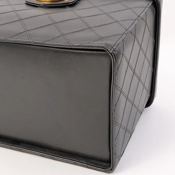 Chanel Around 1992 Made Bicolore Stitch Round Turn-Lock Vanity 2Way Bag Black